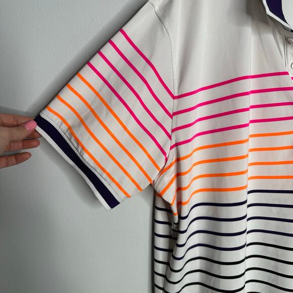 G/FORE Men's White Variegated Striped Polo Performance Golf Shirt Size XL - Picture 2 of 7